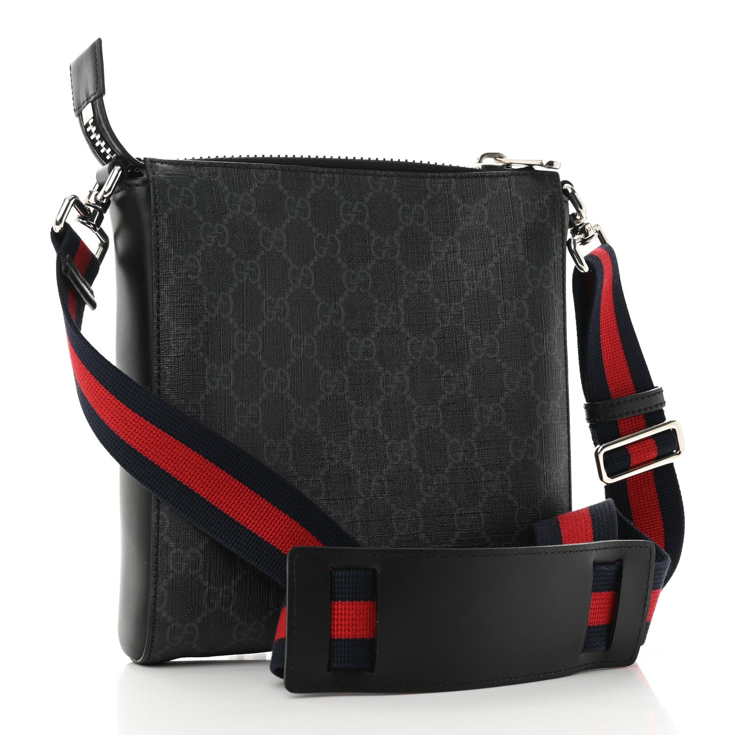 Gucci GG Supreme Monogram Web Small Flat Messenger Bag Black Grey 3 of 10