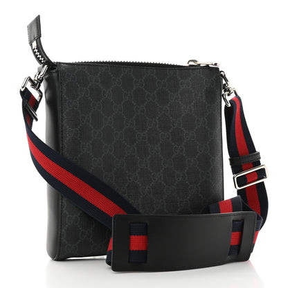 Gucci GG Supreme Monogram Web Small Flat Messenger Bag Black Grey 3 of 10