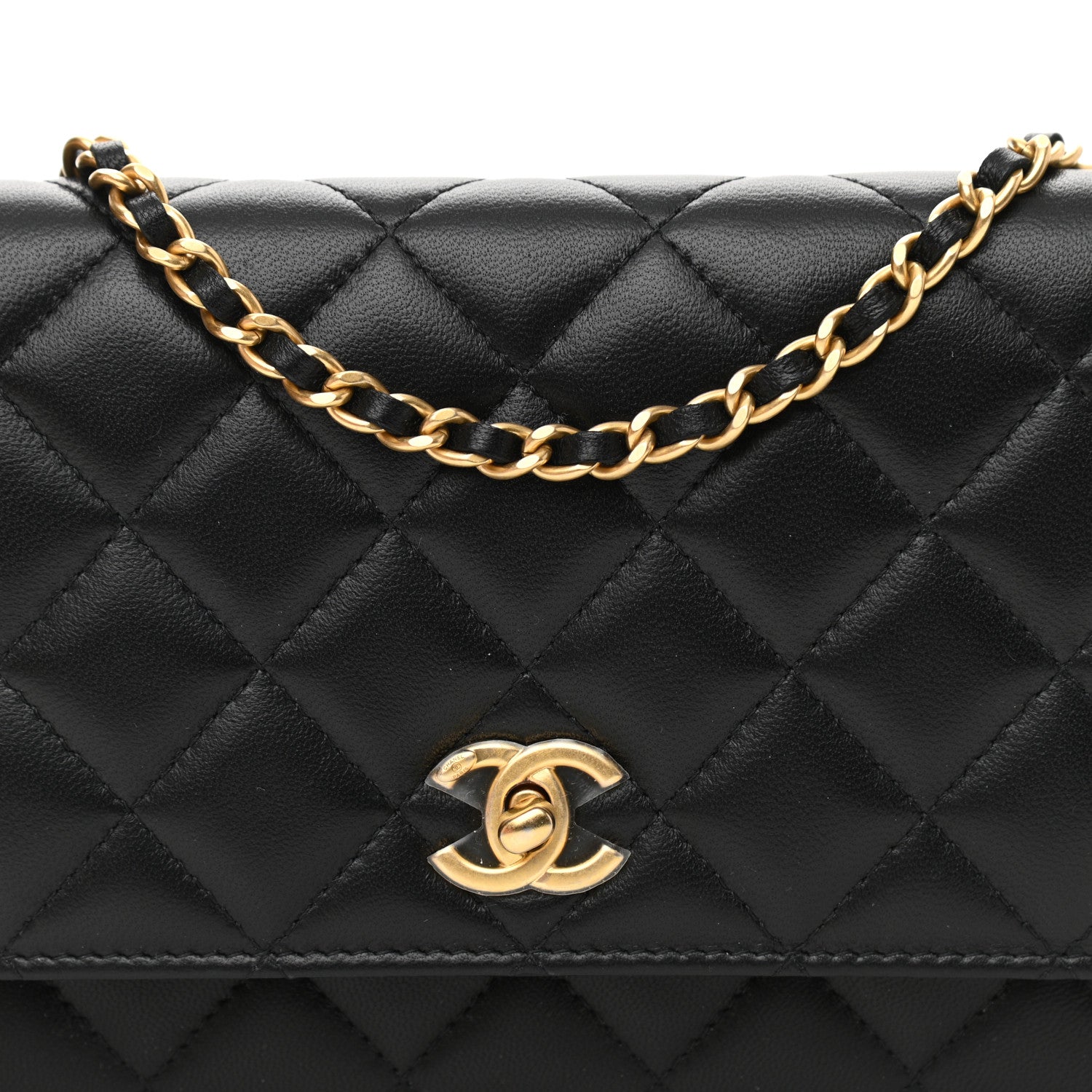 Chanel Lambskin Quilted CC Pearl Crush Wallet on Chain WOC Black 8 of 10
