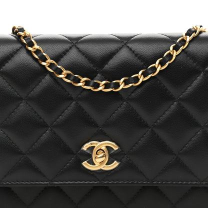 Chanel Lambskin Quilted CC Pearl Crush Wallet on Chain WOC Black 8 of 10