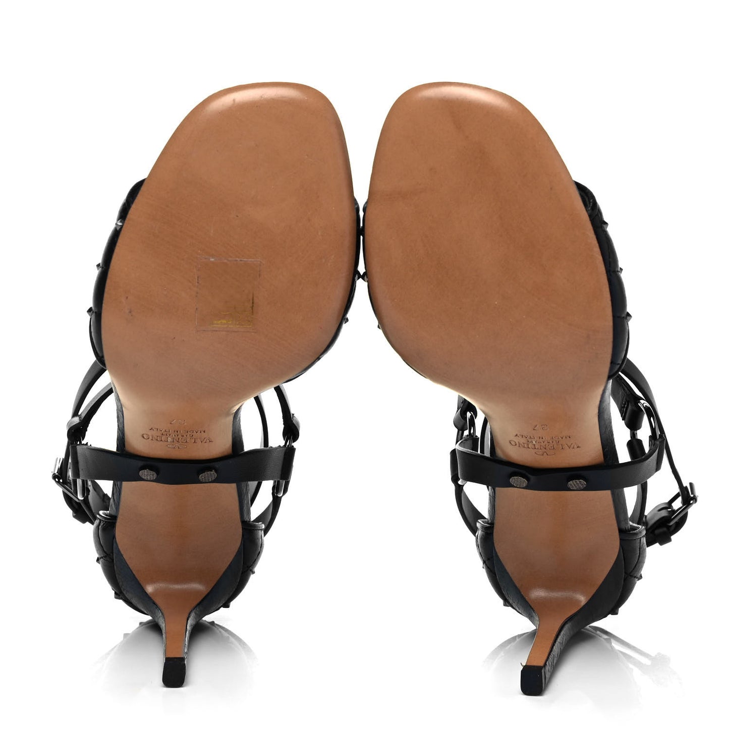 Craquele Nappa Calfskin Rockstud Spike 90mm Ankle Strap Sandals 37 Black