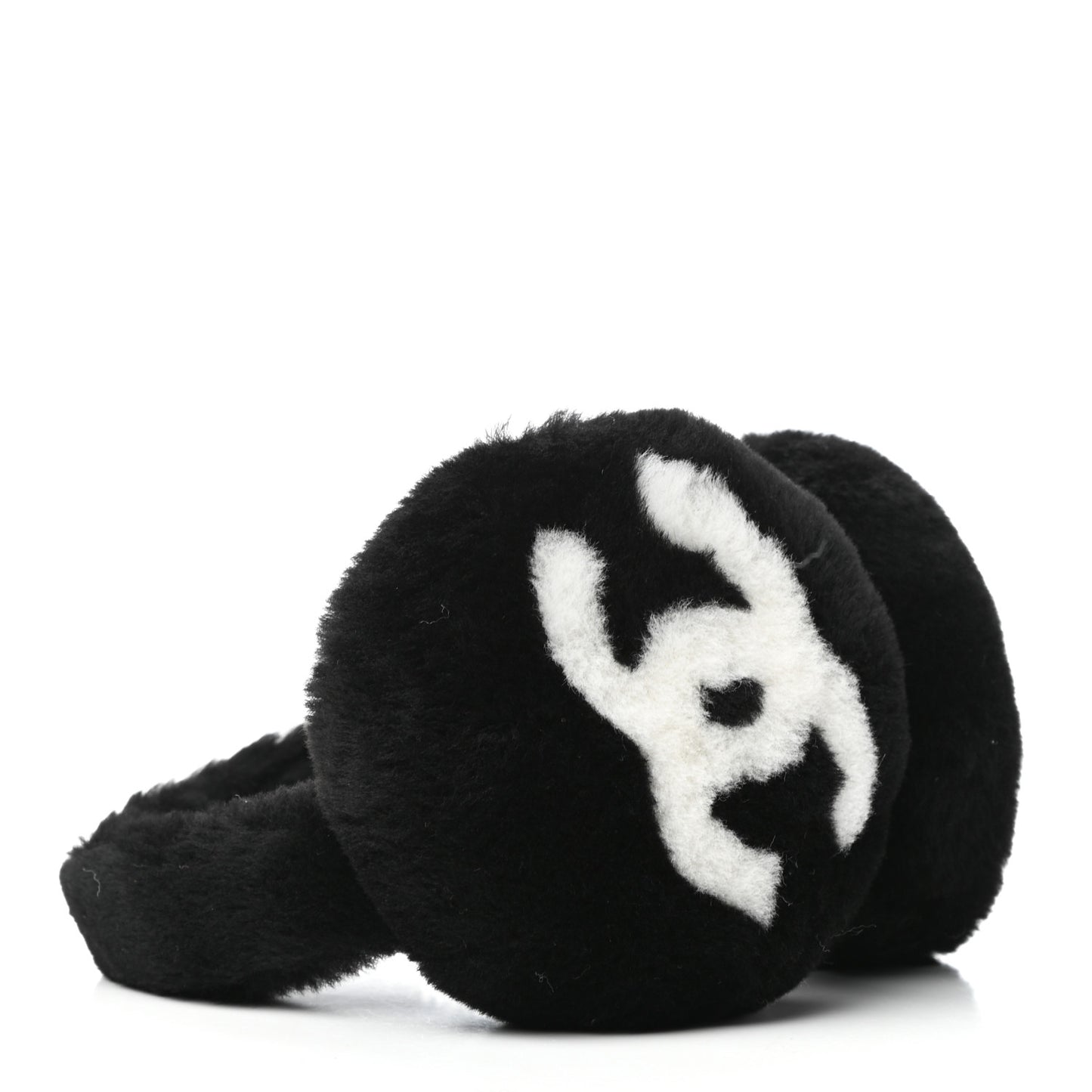Shearling CC Ear Muffs Black White