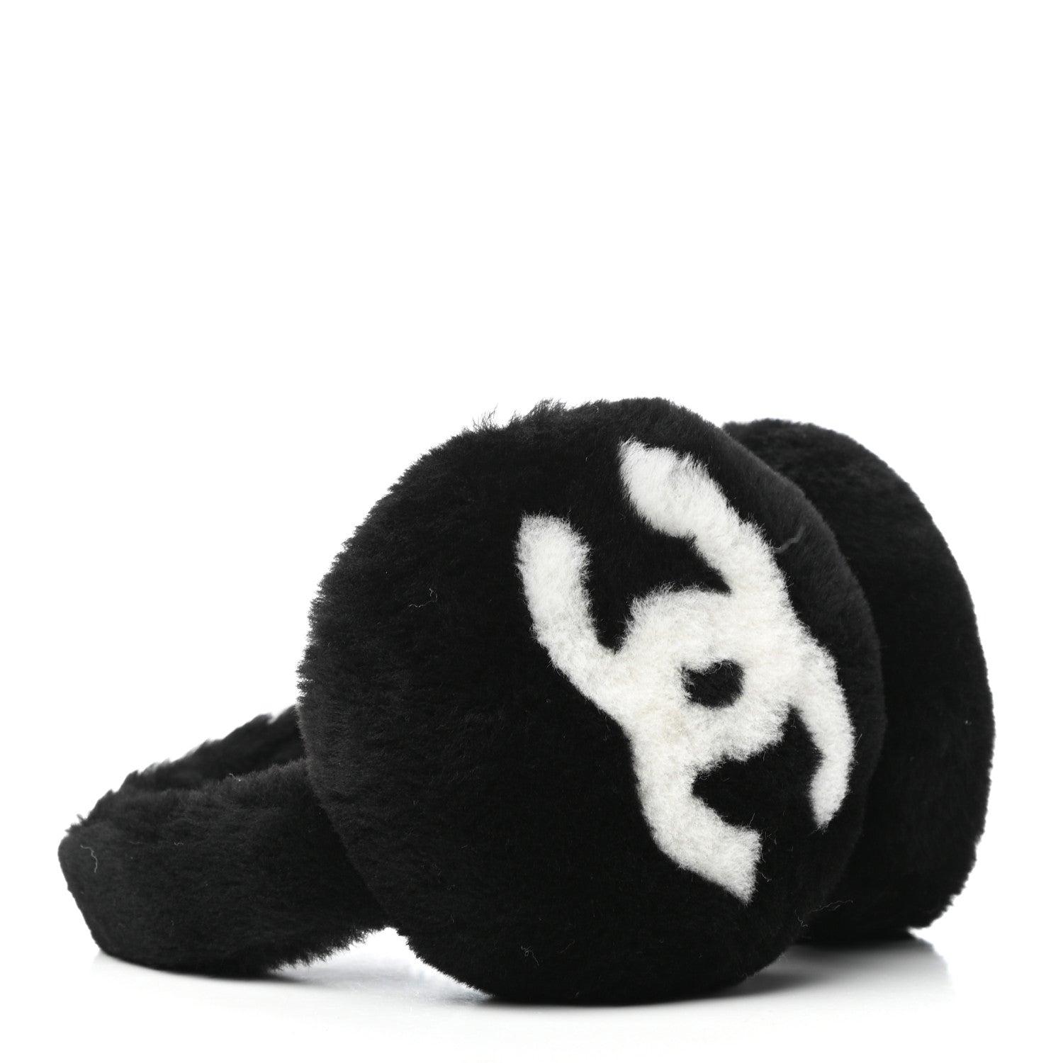 Chanel Shearling CC Ear Muffs Black White 4 of 6