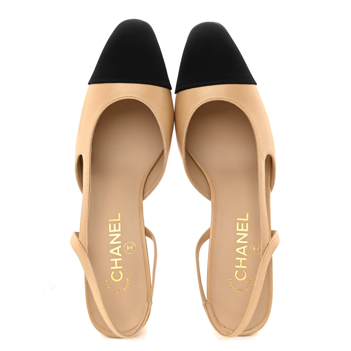 Goatskin Grosgrain Cap Toe CC Slingback Pumps 39.5 Beige Black