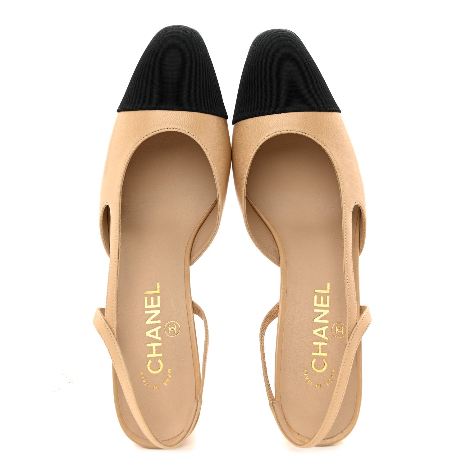 Chanel Goatskin Grosgrain Cap Toe CC Slingback Pumps 39.5 Beige Black 4 of 11