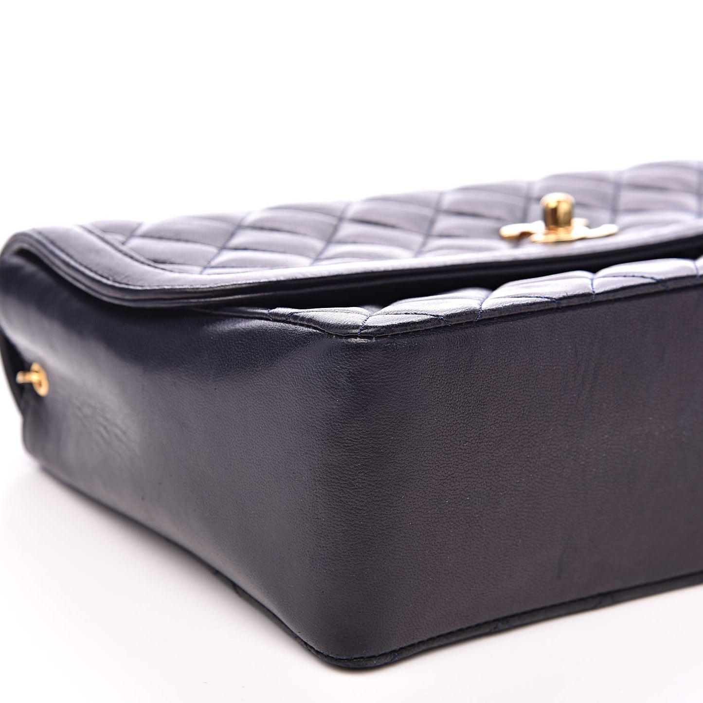 Lambskin Quilted Medium Single Flap Navy Blue