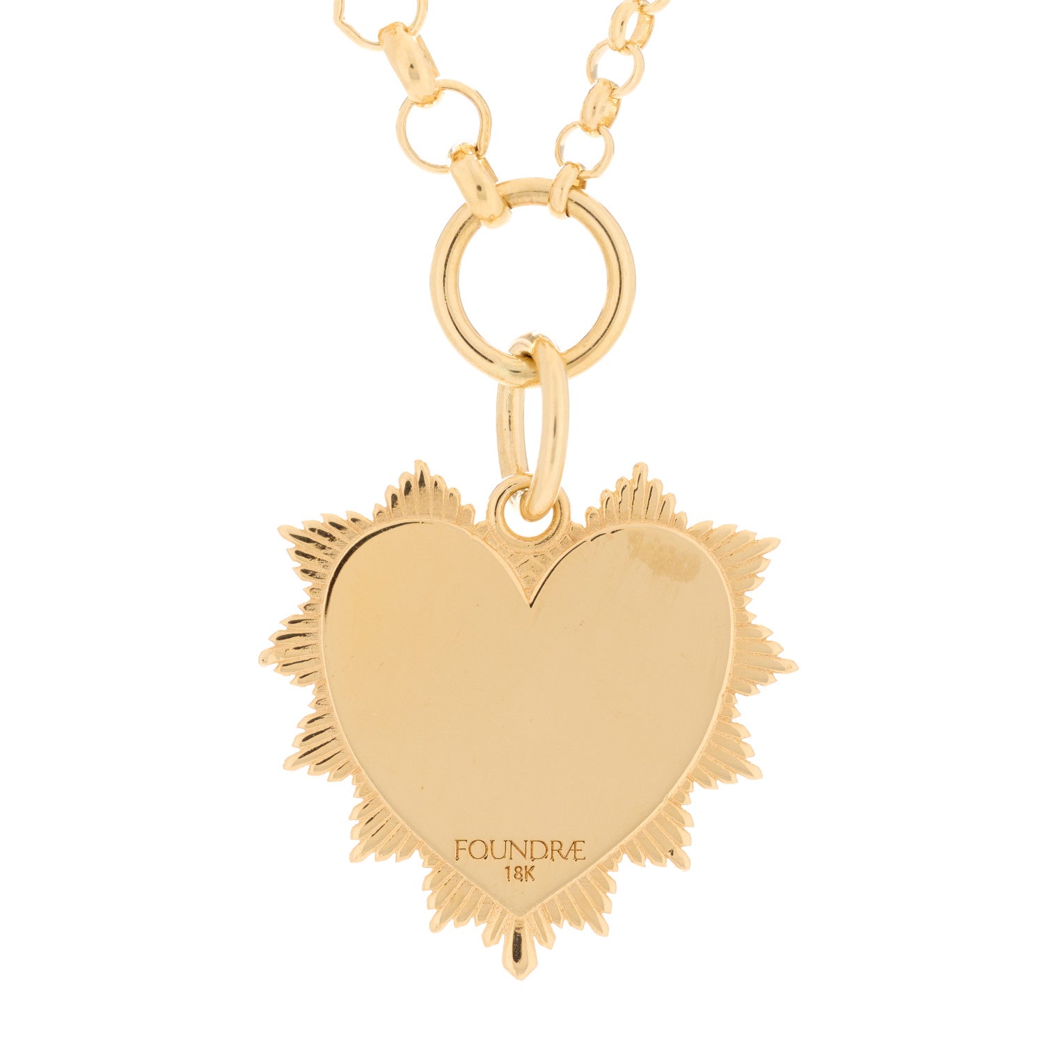 Foundrae 18K Yellow Gold Diamond Medium Radiating Heart Medallion Mixed Chain Necklace 3 of 4