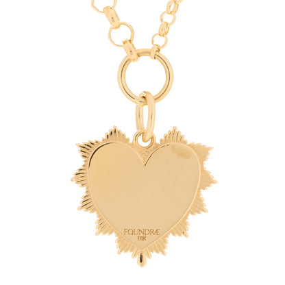 Foundrae 18K Yellow Gold Diamond Medium Radiating Heart Medallion Mixed Chain Necklace 3 of 4