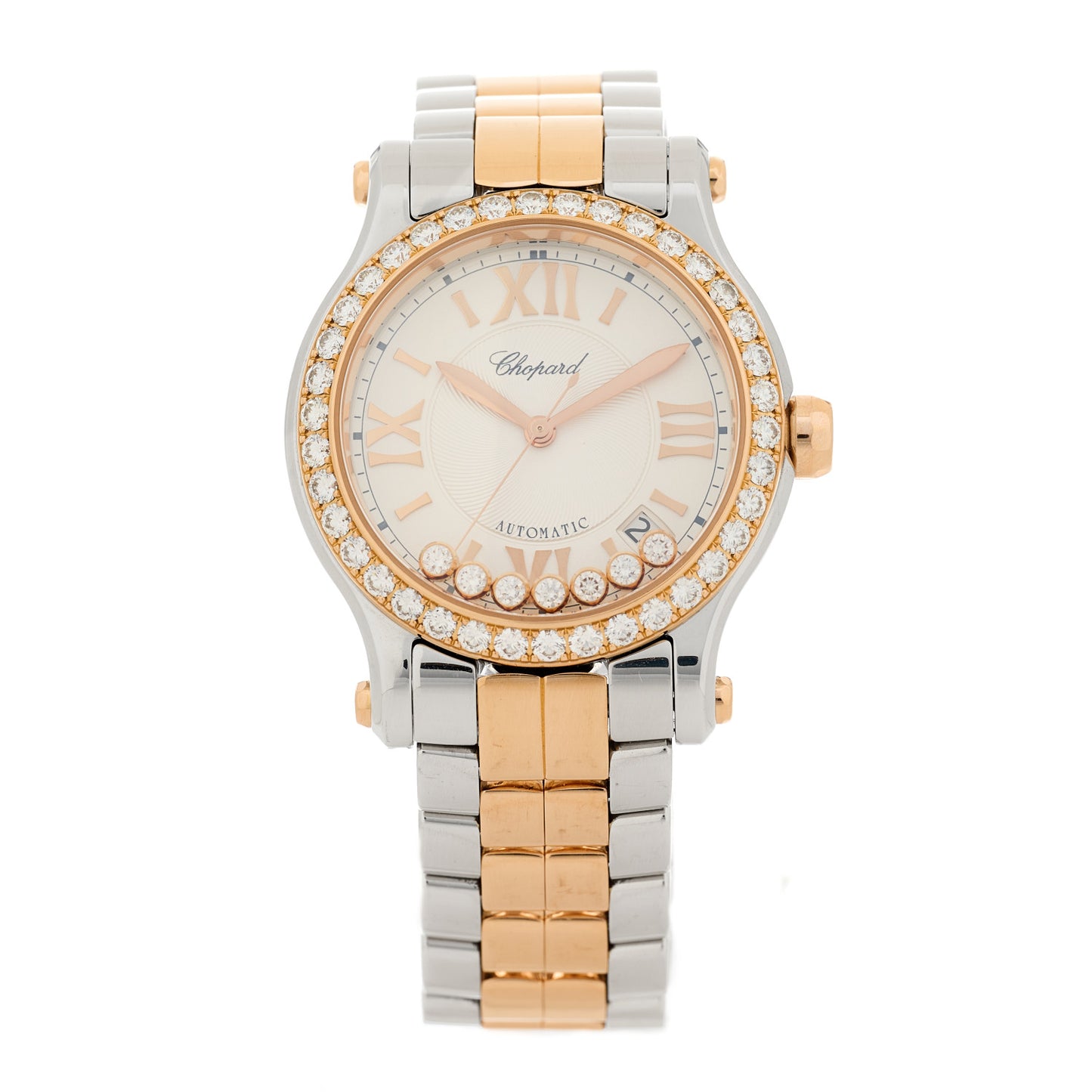 Stainless Steel 18K Rose Gold Diamond Bezel 7 Floating Diamond 36mm Happy Sport Automatic Watch