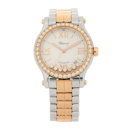 Chopard Stainless Steel 18K Rose Gold Diamond Bezel 7 Floating Diamond 36mm Happy Sport Automatic Watch 1 of 4