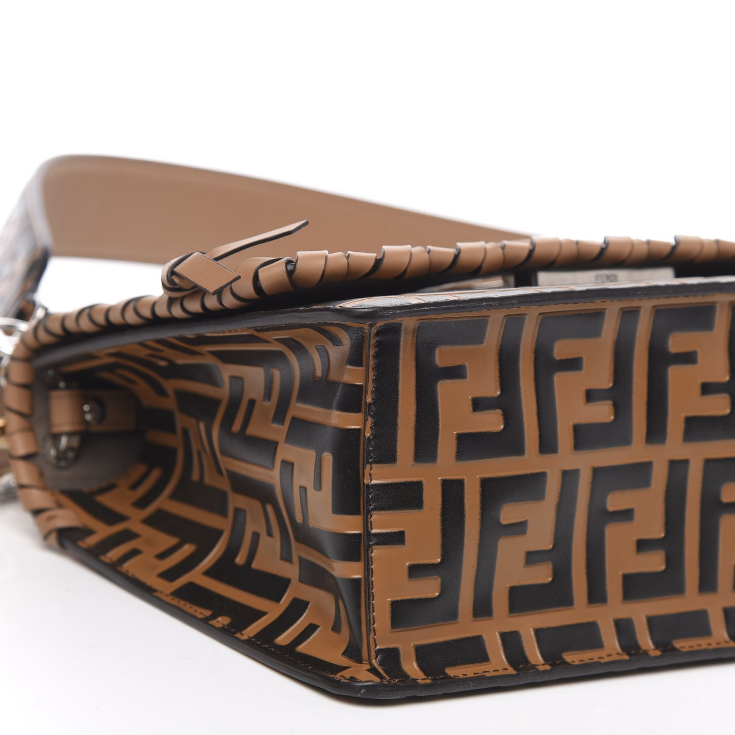Vitello Century F is Fendi Whipstitch Threads FF Embossed Kan I Shoulder Bag Tobacco Orzo
