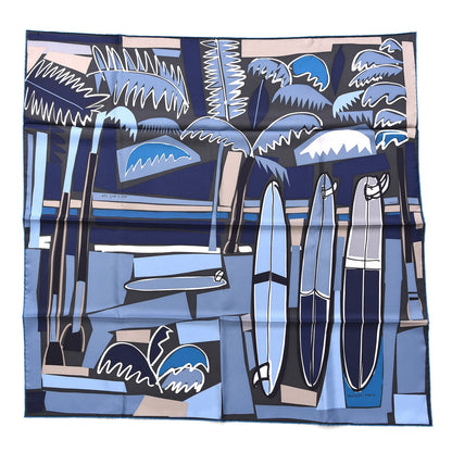 Hermes Silk Sea Surf and Fun Scarf 90 Anthracite Marine Jean 1 of 6
