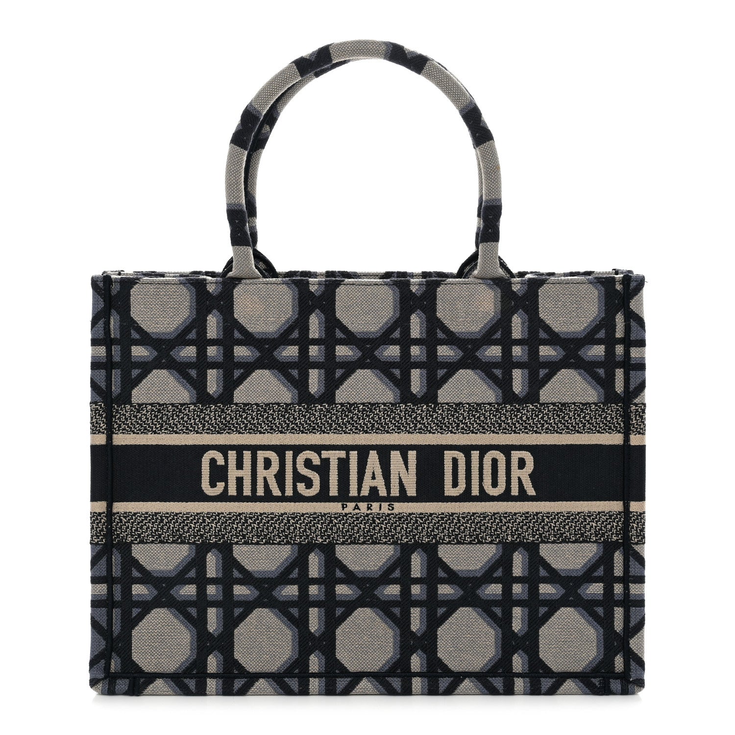 Christian Dior Canvas Macrocannage Embroidered Medium Book Tote Beige Blue 1 of 11