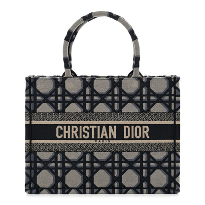 Christian Dior Canvas Macrocannage Embroidered Medium Book Tote Beige Blue 1 of 11