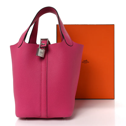 Hermes Taurillon Maurice Picotin Lock 18 PM Rose Shocking 9 of 9