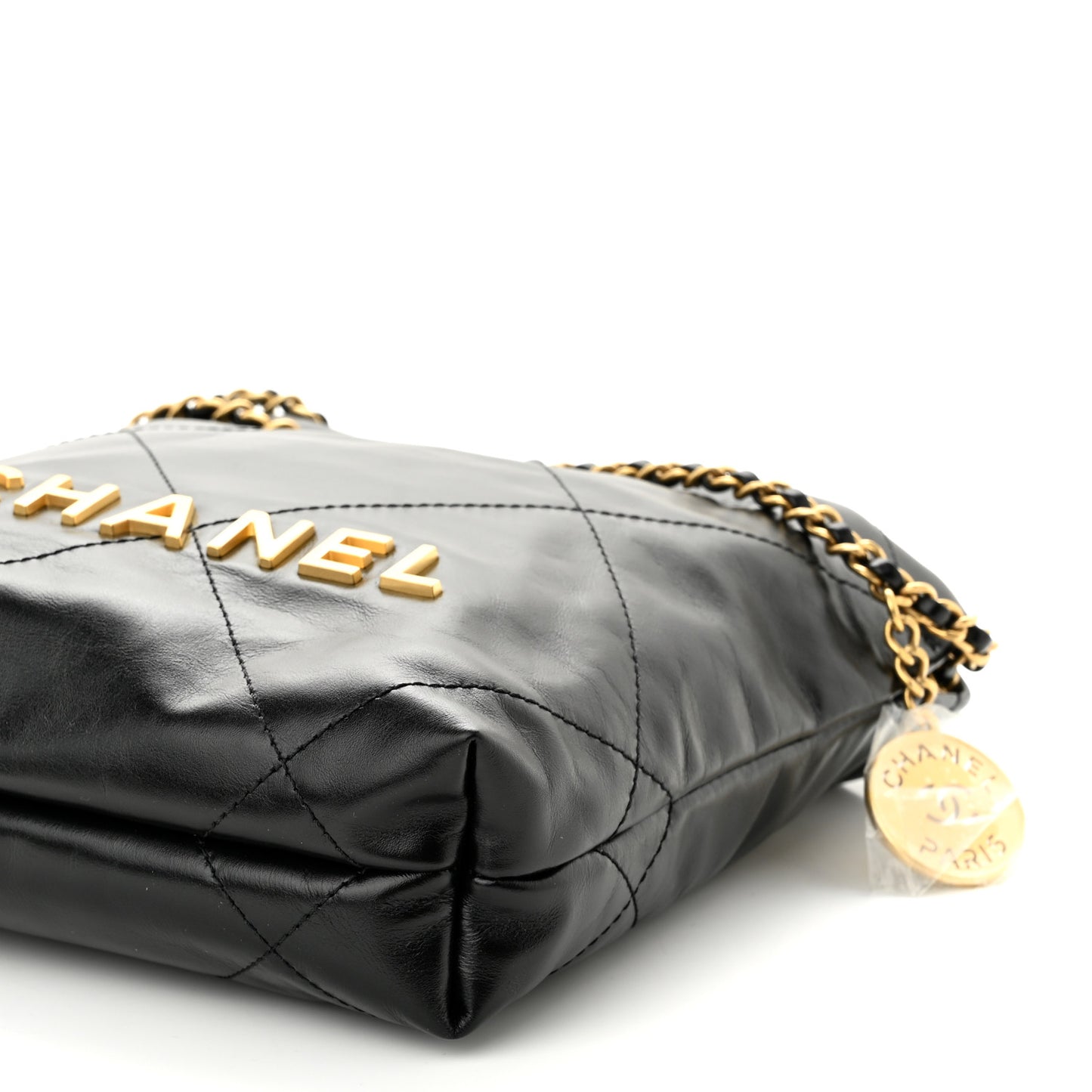 Shiny Calfskin Quilted Mini Chanel 22 Black
