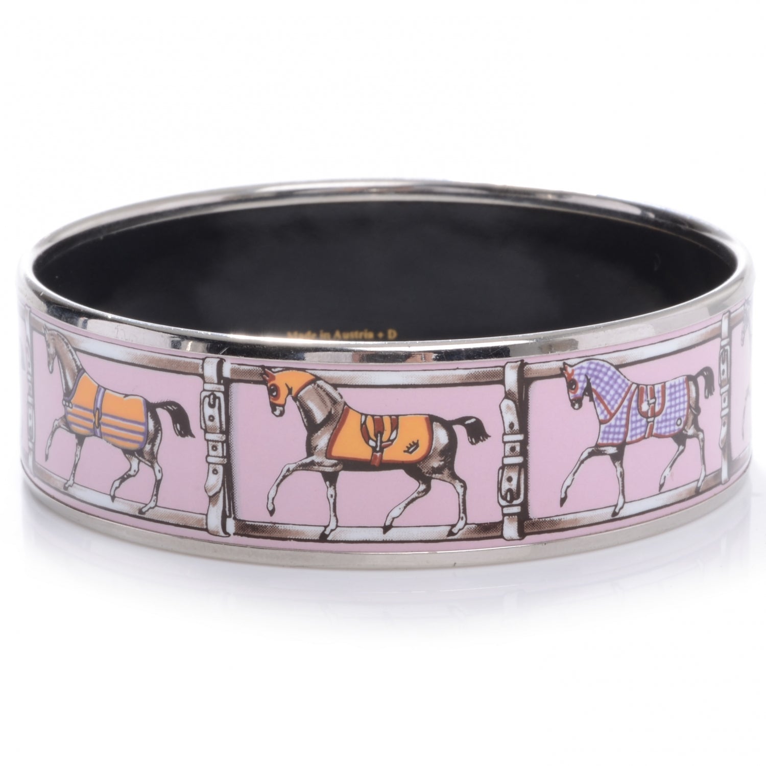 Hermes Enamel Printed Couvertures et Tenues de Jour Wide Bracelet 65 Pink 1 of 4