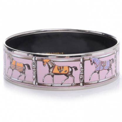 Hermes Enamel Printed Couvertures et Tenues de Jour Wide Bracelet 65 Pink 1 of 4
