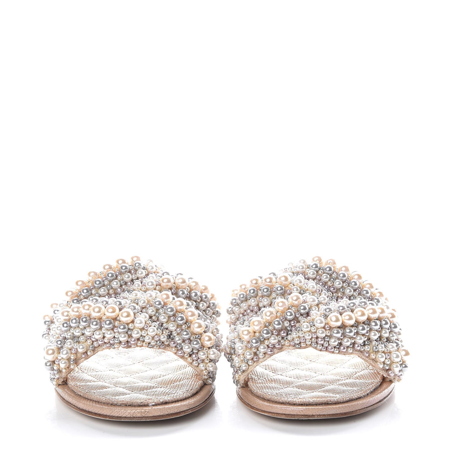 Lambskin Pearl Cord CC Mules 39 Beige