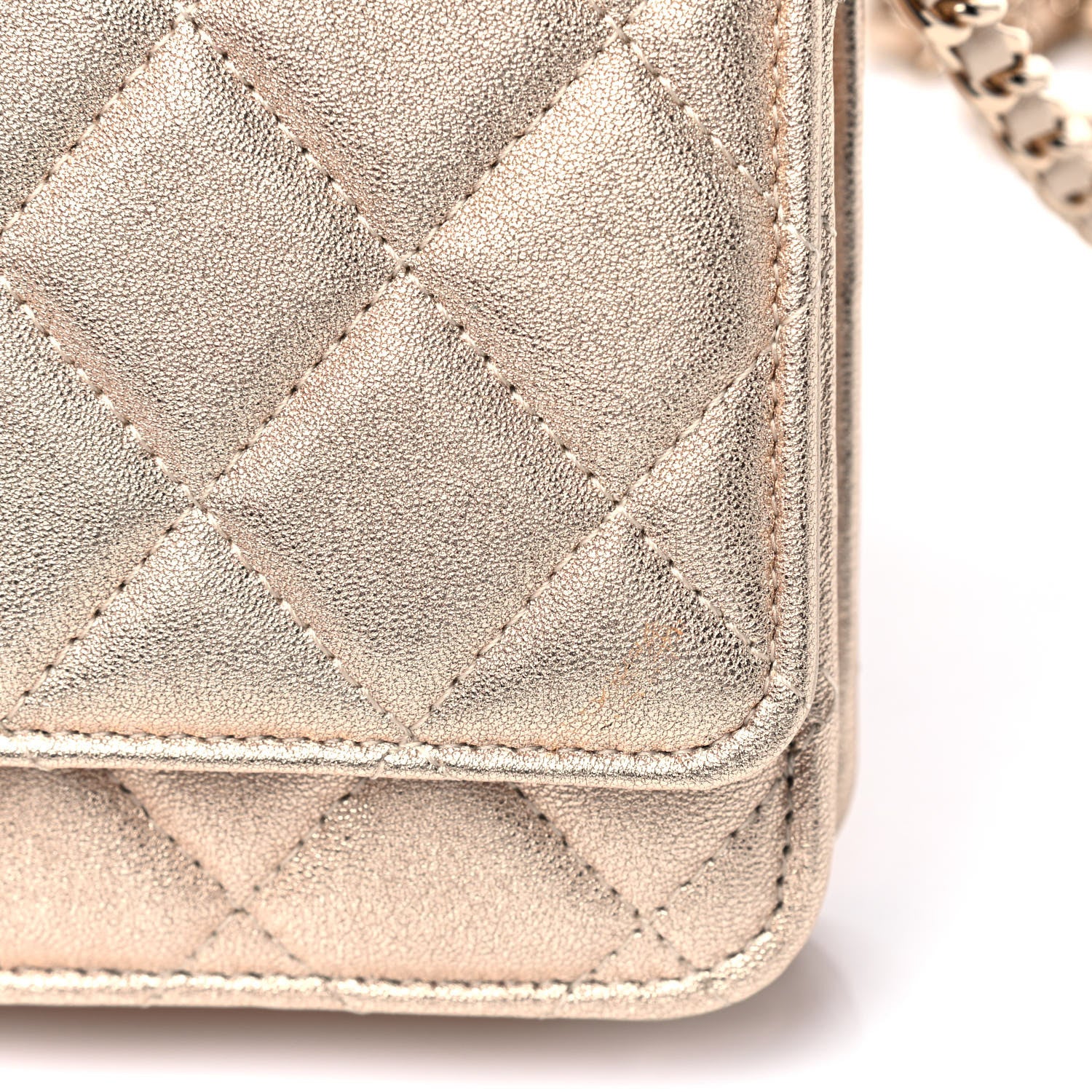 Chanel Metallic Lambskin Quilted Wallet On Chain WOC Gold 5 of 5