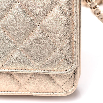 Chanel Metallic Lambskin Quilted Wallet On Chain WOC Gold 5 of 5