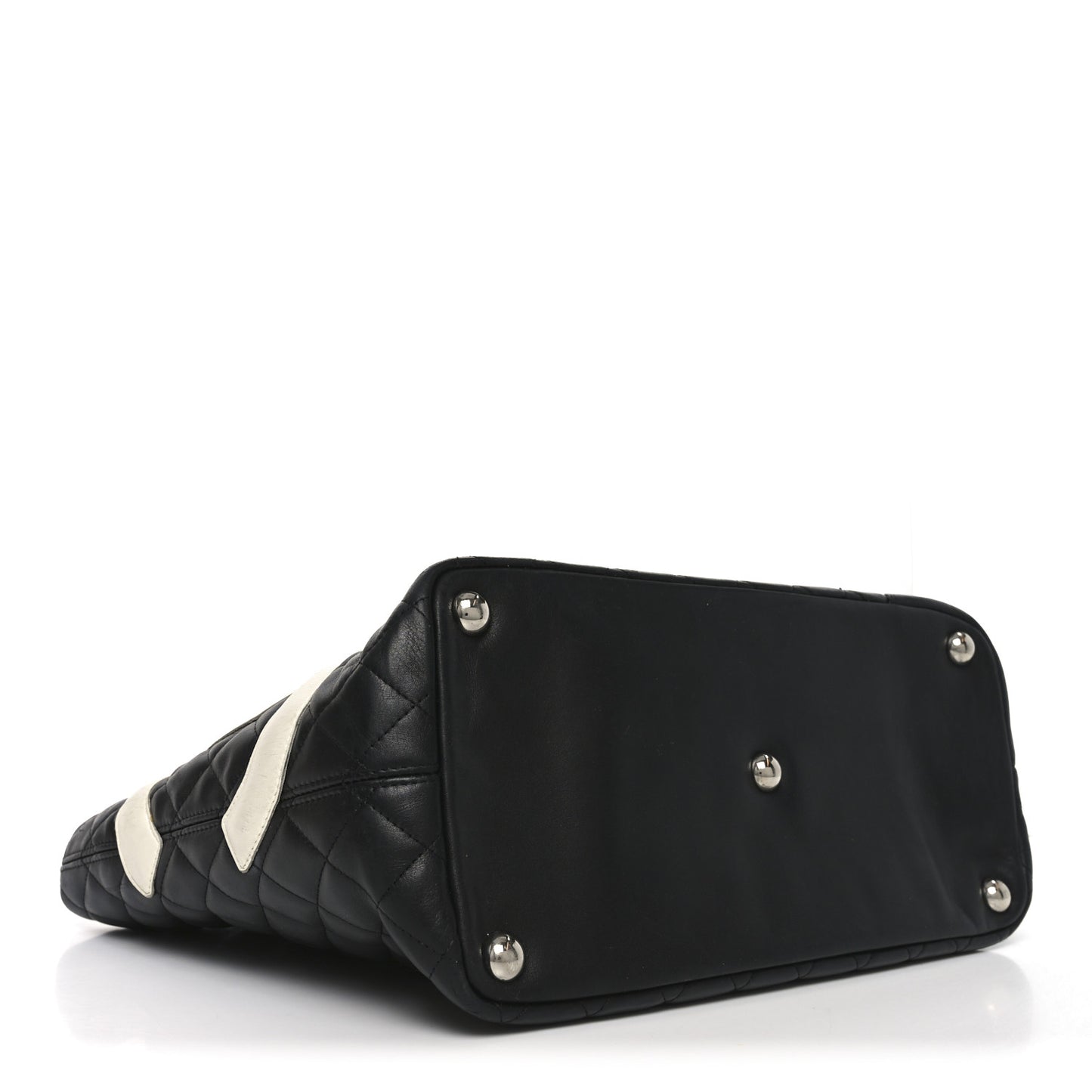 Calfskin Quilted Large Cambon Tote Black White
