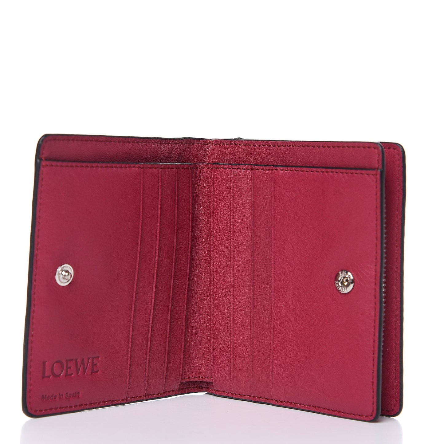 Calfskin Embossed Compact Zip Wallet Raspberry