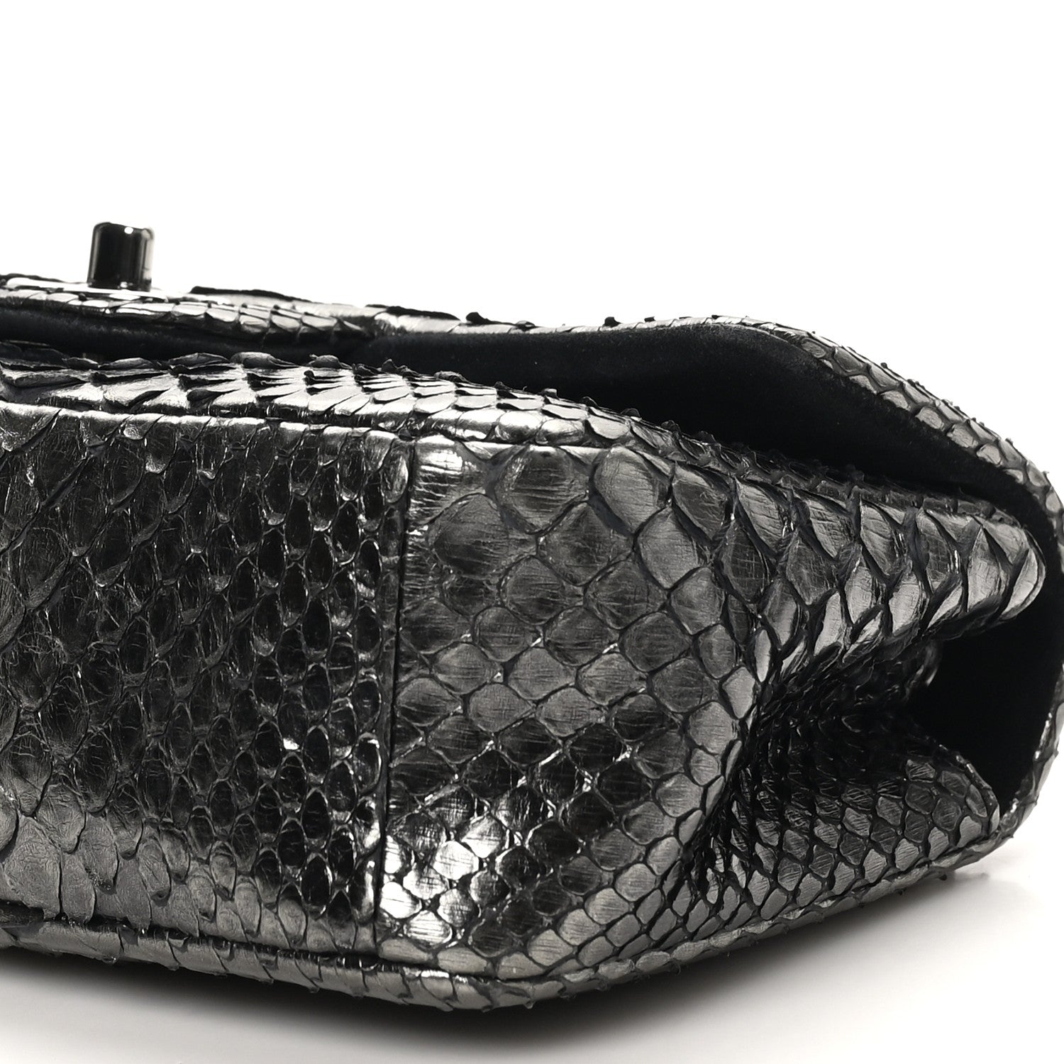 Chanel Metallic Snakeskin Mini Rectangular Flap Dark Silver