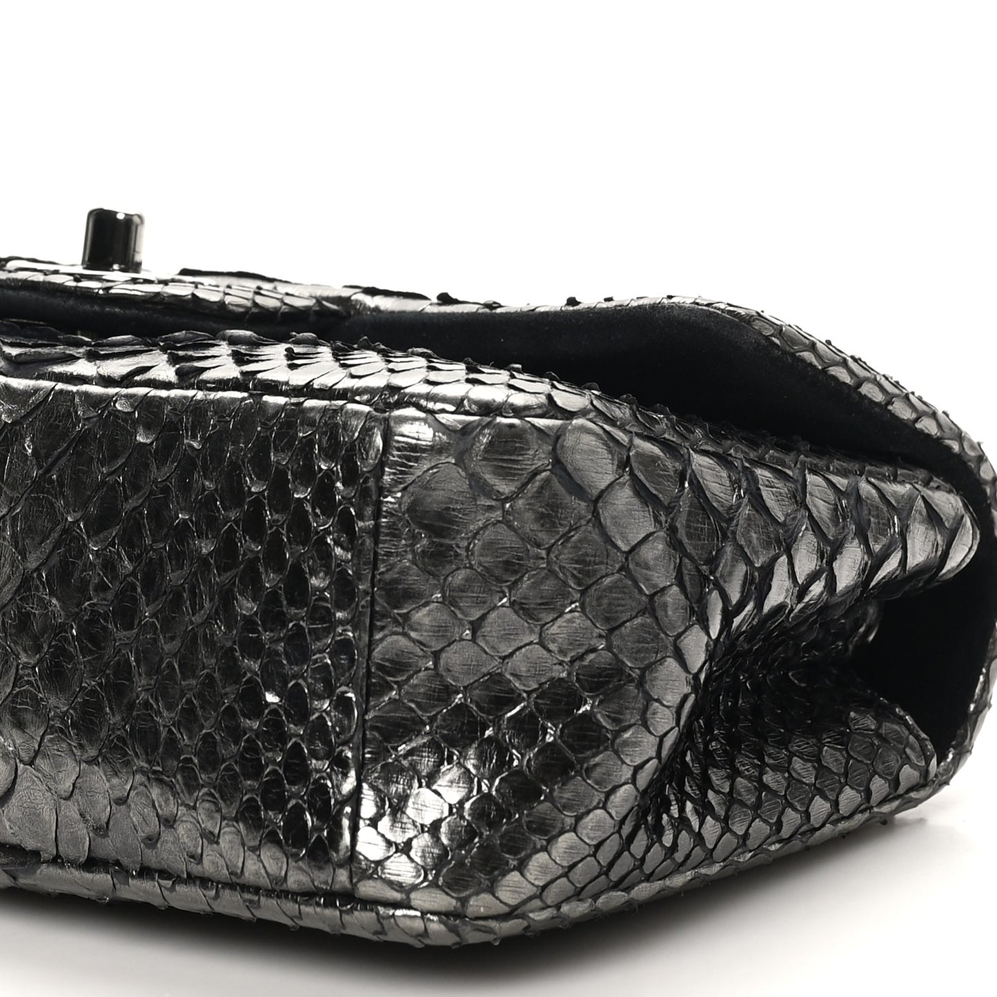 Metallic Snakeskin Mini Rectangular Flap Dark Silver