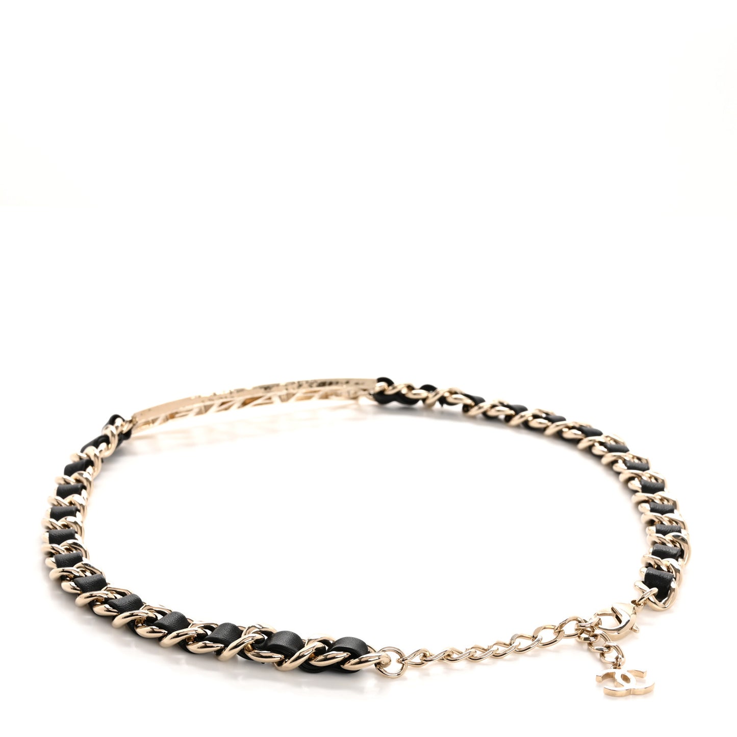 Metal Lambskin Chain Crystal Baguette Logo Belt 80 32 80 32 Gold Black