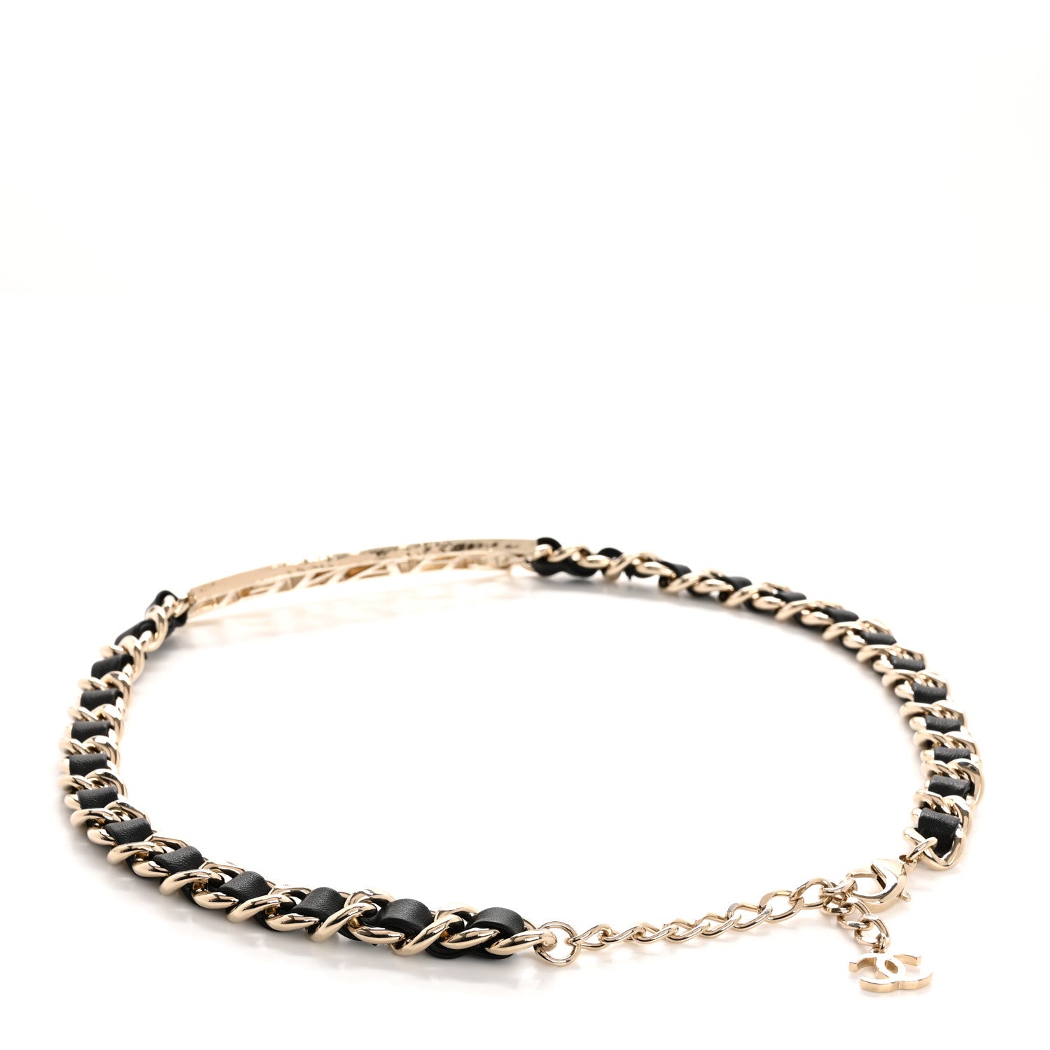 Chanel Metal Lambskin Chain Crystal Baguette Logo Belt 80 32 80 32 Gold Black 2 of 4