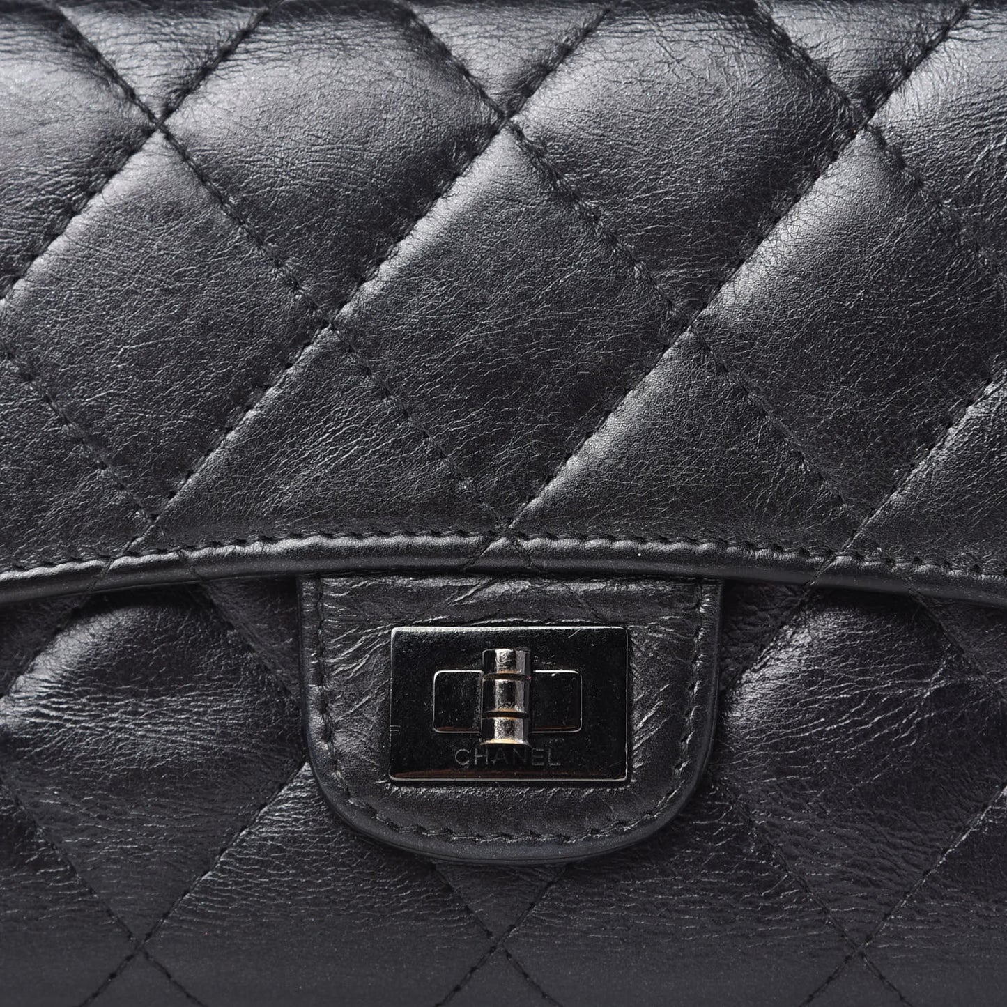 Metallic Aged Calfskin Quilted Reissue Long Flap Wallet So Black