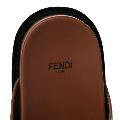 Fendi Calfskin FF Embossed Pearland Slide Sandals 39 Tobacco Moro 8 of 8