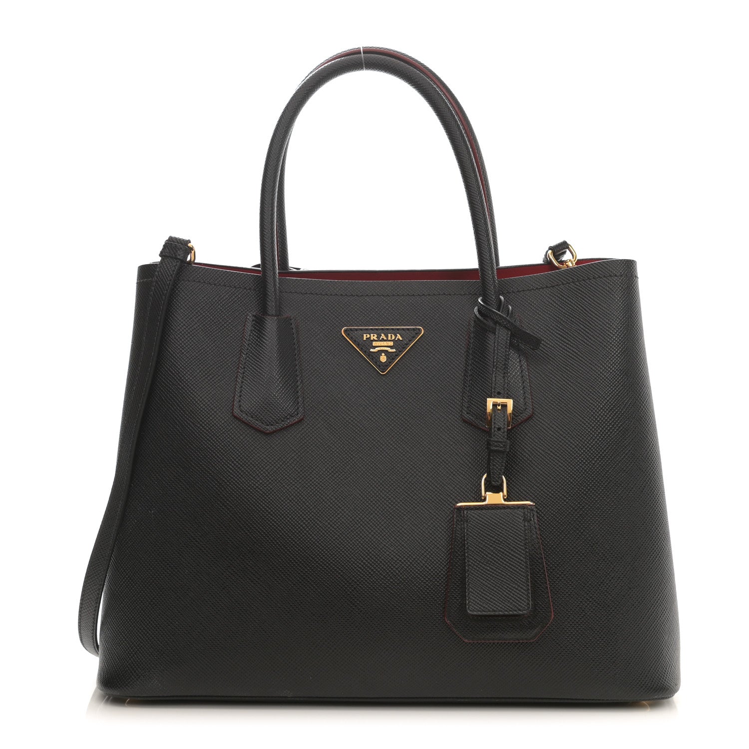 Prada Saffiano Cuir Small Double Bag Black Fuoco 1 of 16