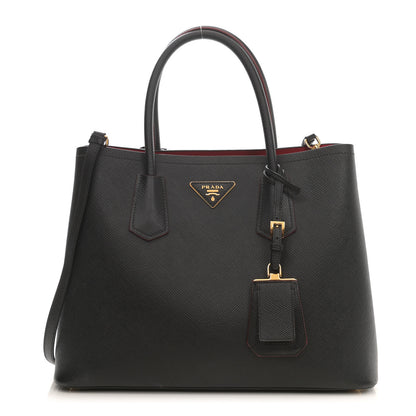 Prada Saffiano Cuir Small Double Bag Black Fuoco 1 of 16