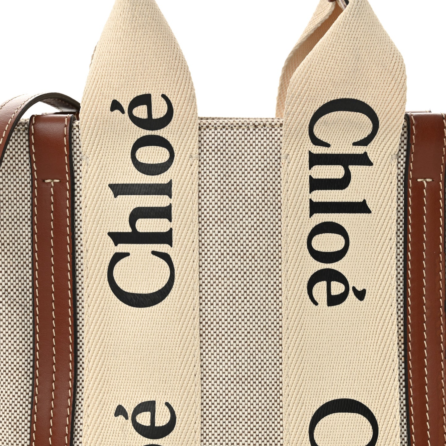 Cotton Calfskin Small Woody Ribbon Tote With Strap White Brown