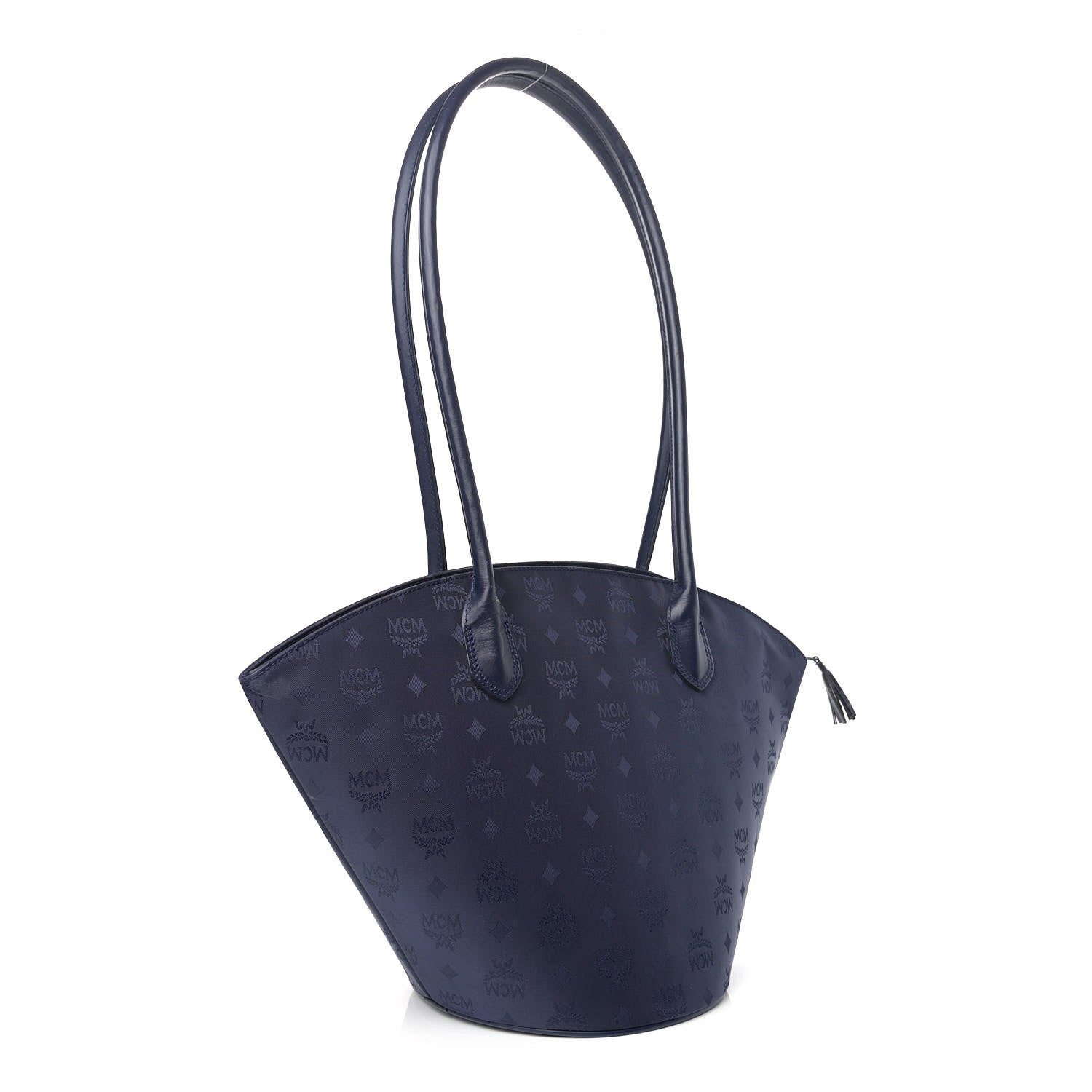 MCM Nylon Monogram Calfskin Tote Navy 3 of 12