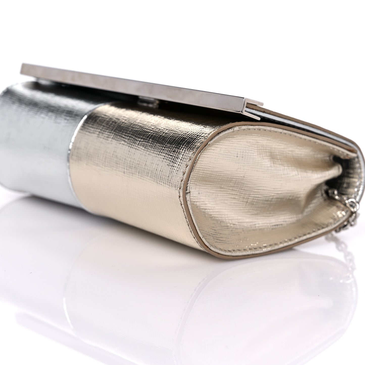 Vitello Mirror Elite Bi-Color Mini Rush Clutch Argento Champagne