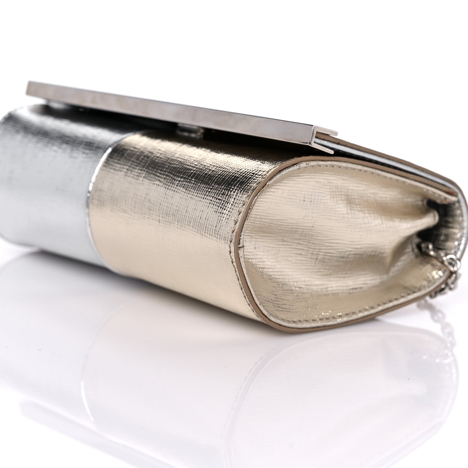 Fendi Vitello Mirror Elite Bi-Color Mini Rush Clutch Argento Champagne 10 of 11