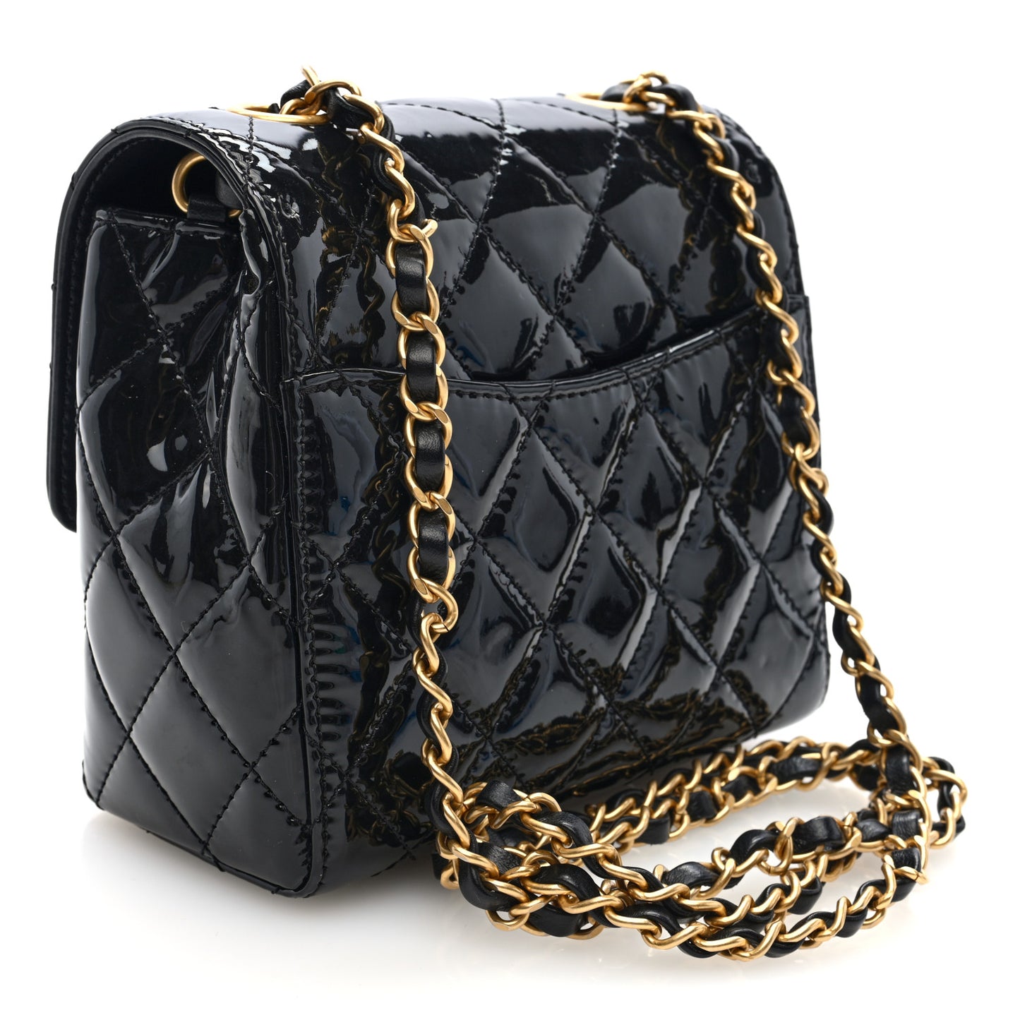 Patent Calfskin Quilted Mini Square Flap Black