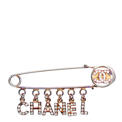 Chanel Crystal CC Safety Pin Brooch Gold 1 of 3