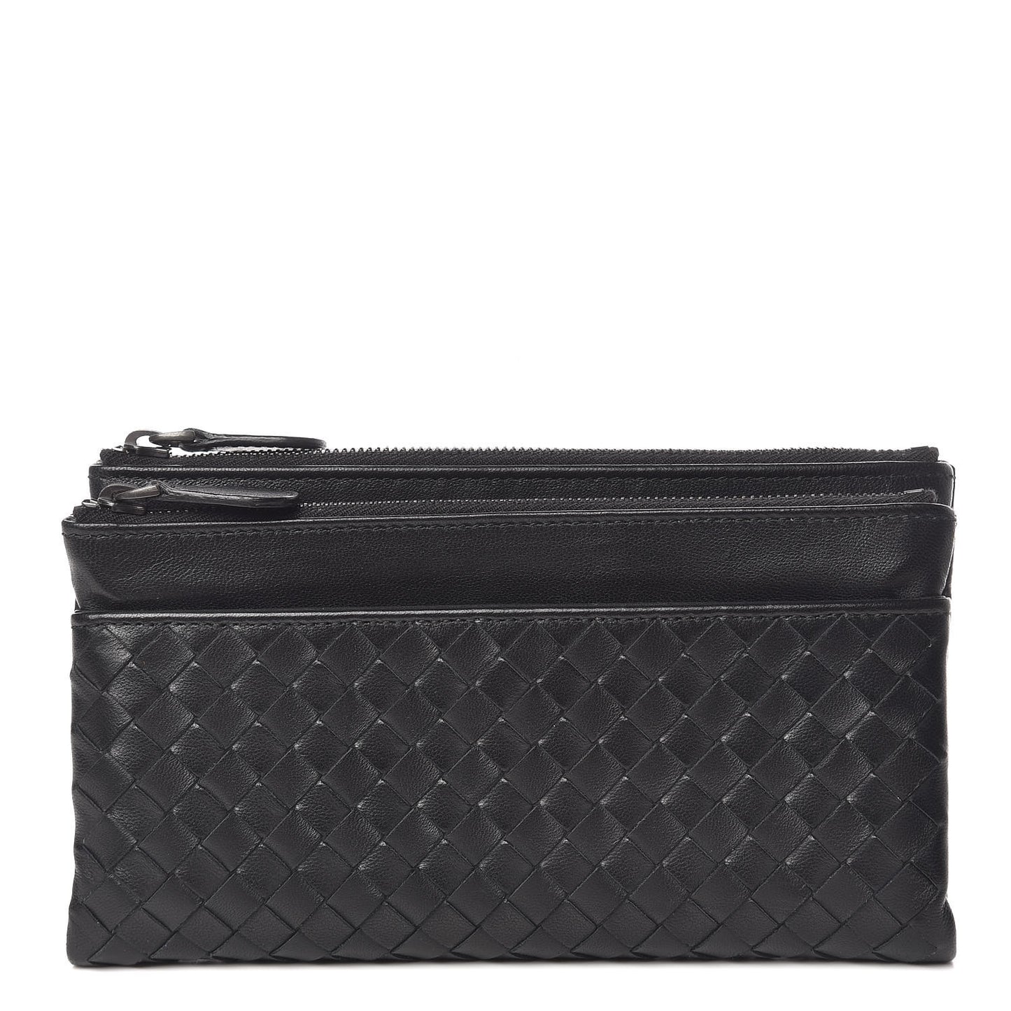 Nappa Intrecciato Double Zip Clutch Wallet Black