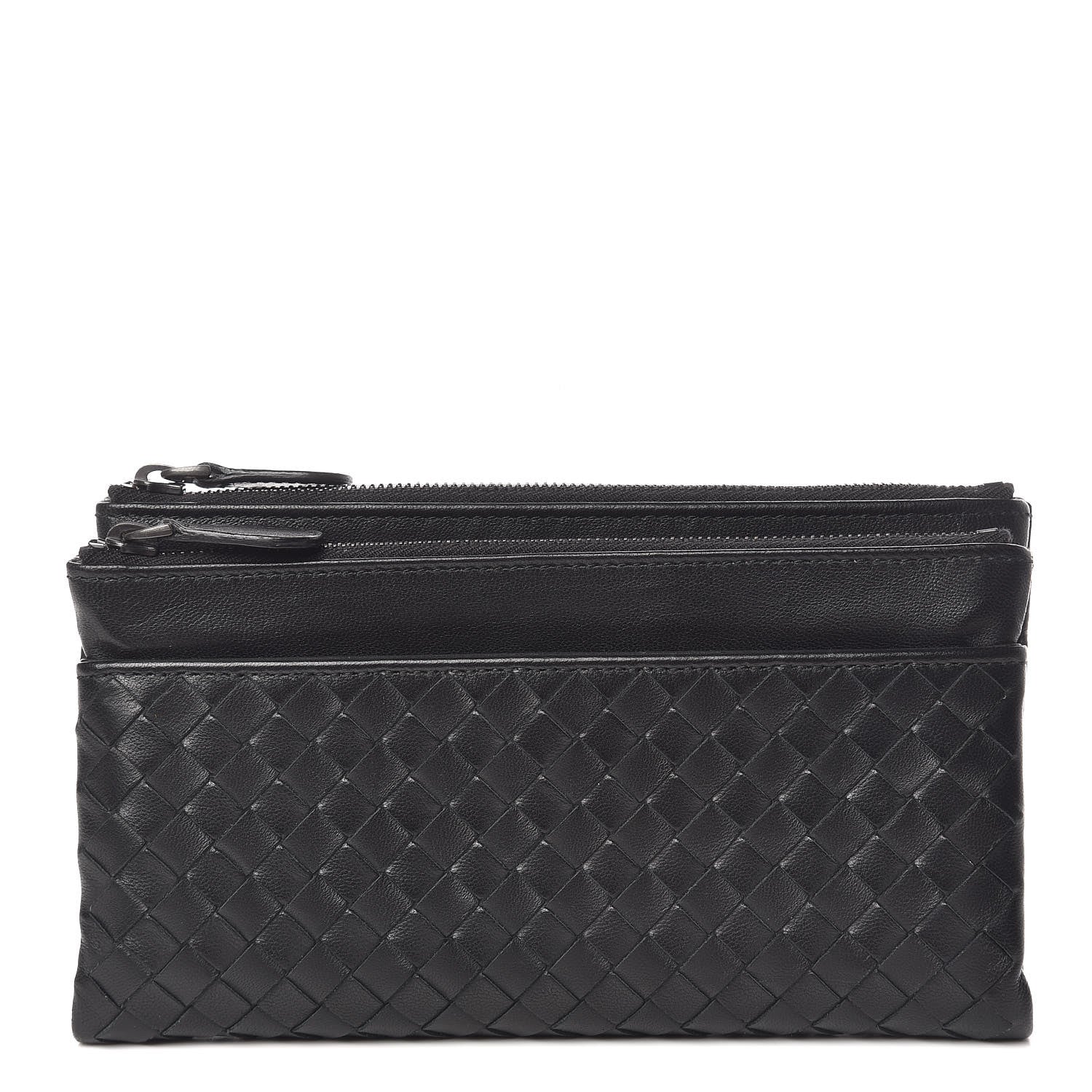Bottega Veneta Nappa Intrecciato Double Zip Clutch Wallet Black 1 of 7