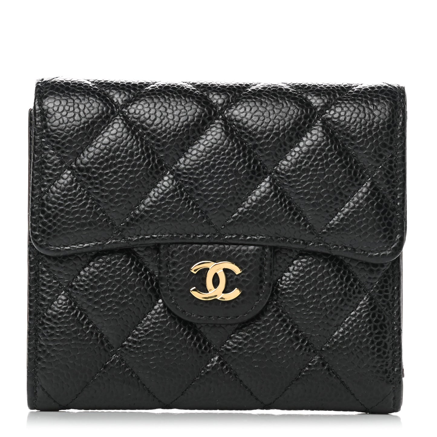 Caviar Quilted Compact Flap Wallet Black