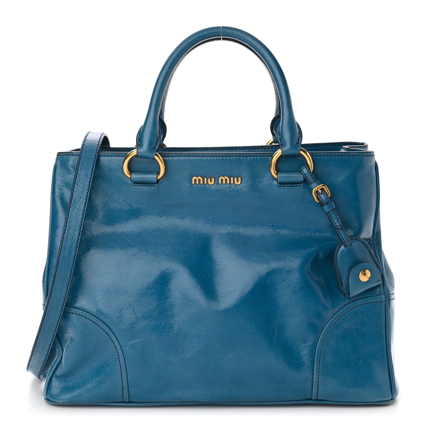 Miu Miu Vitello Shine Top Handle Satchel Oceano 1 of 12