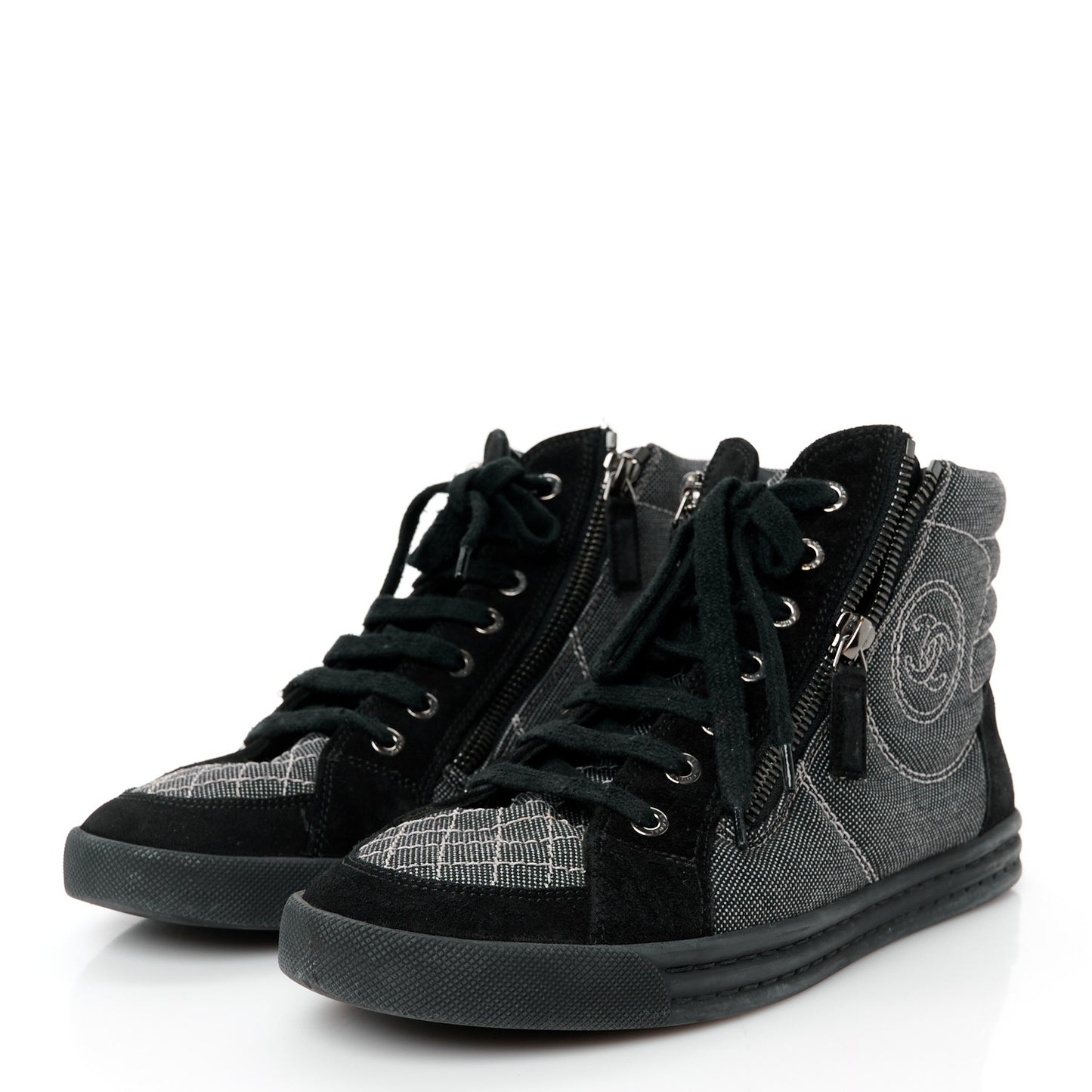 Toile Suede Calfskin CC High Top Sneakers 38 Black