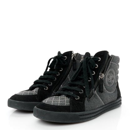 Chanel Toile Suede Calfskin CC High Top Sneakers 38 Black 4 of 11