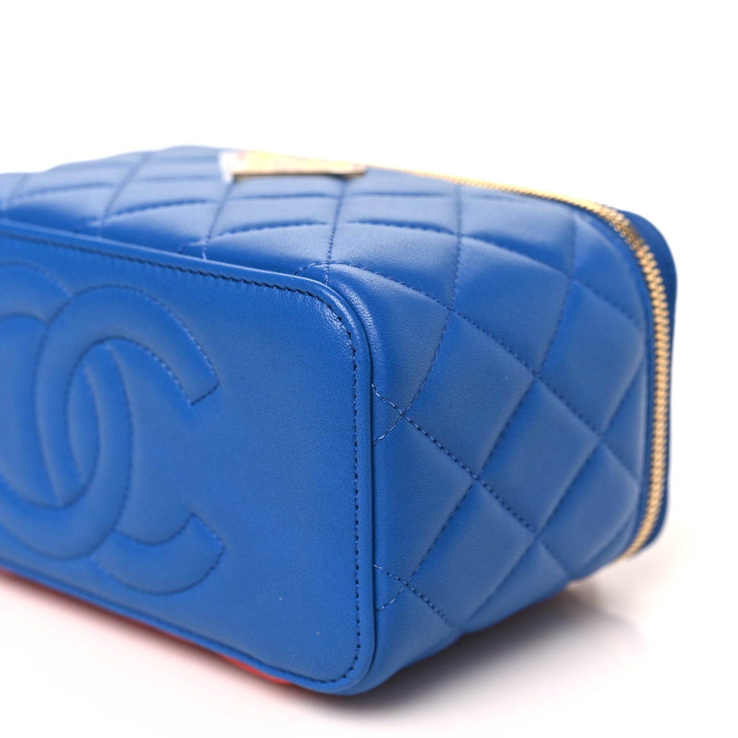 Lambskin Quilted Superman Top Handle Vanity  Blue Red Yellow