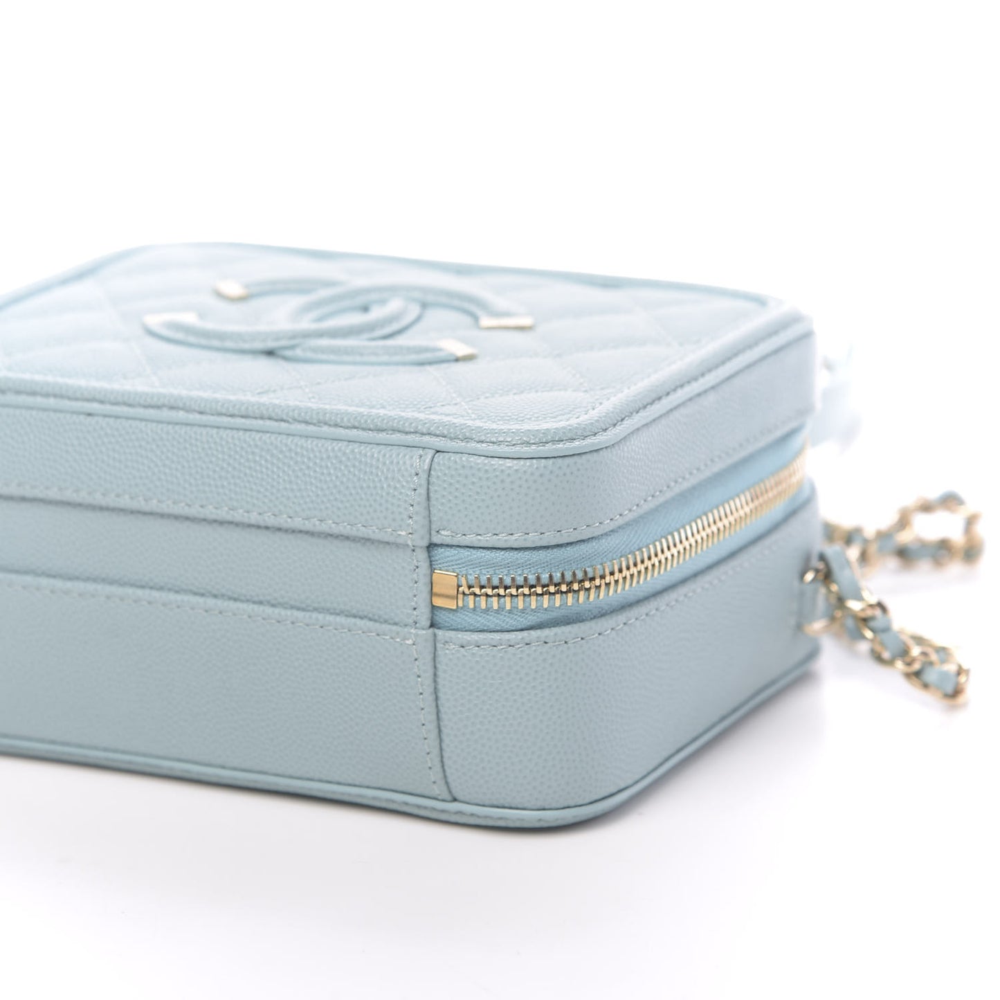 Caviar Quilted Small CC Filigree Vanity Case Light Blue