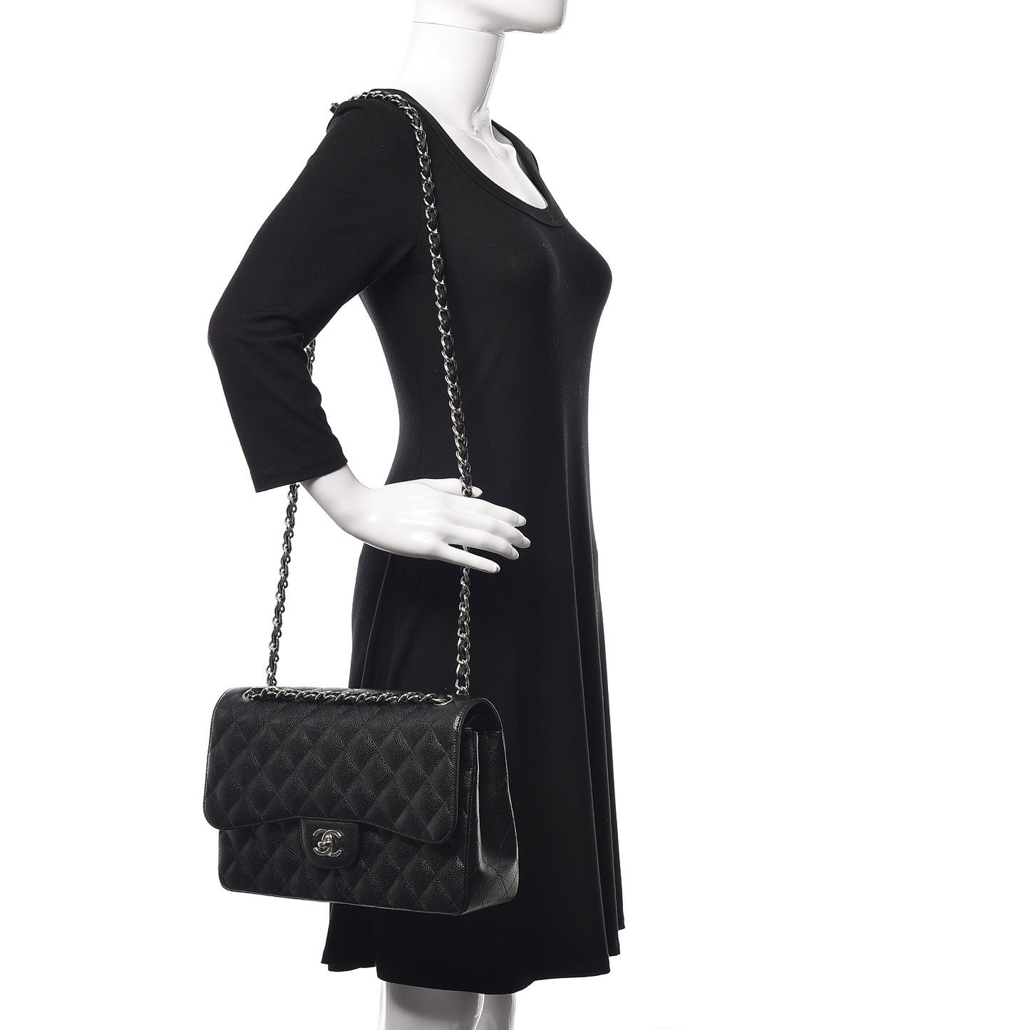 Caviar Quilted Jumbo Double Flap Black